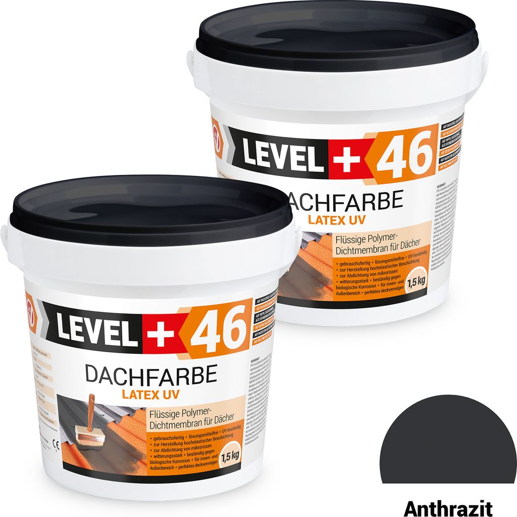 Dachfarbe elastische Sockelfarbe Dachlack UV-beständig Super Flex 3Kg Anthrazit LEVEL+ RM46