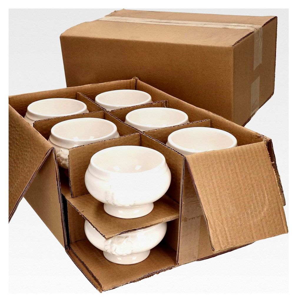 24er Set LEO Löwenkopf-Terrinen - 250 ml - Für 24 Personen - Weiße Suppentassen 0,25 Liter - Suppenschalen mit Löwenköpfen