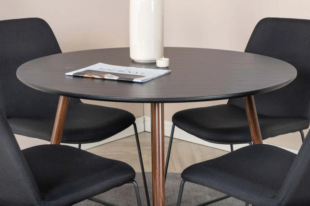 FURNLUX Table à manger Plaza Black et Walnut design bicolore 100cm