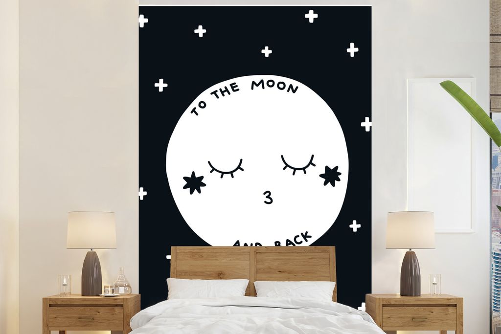 MuchoWow Fototapete für Wohnzimmer oder Schlafzimmer Wandtapete Vinyl Motivtapete Zitat - Mond - Liebe - Kinder - Jungen - Mädchen - Baby - Kin...