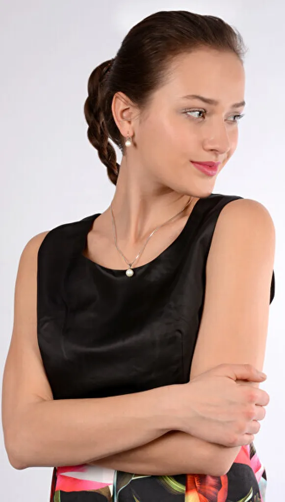 Parure Collier et Boucles d'Oreilles Perles Nacrées Blanches SET-041 - 2