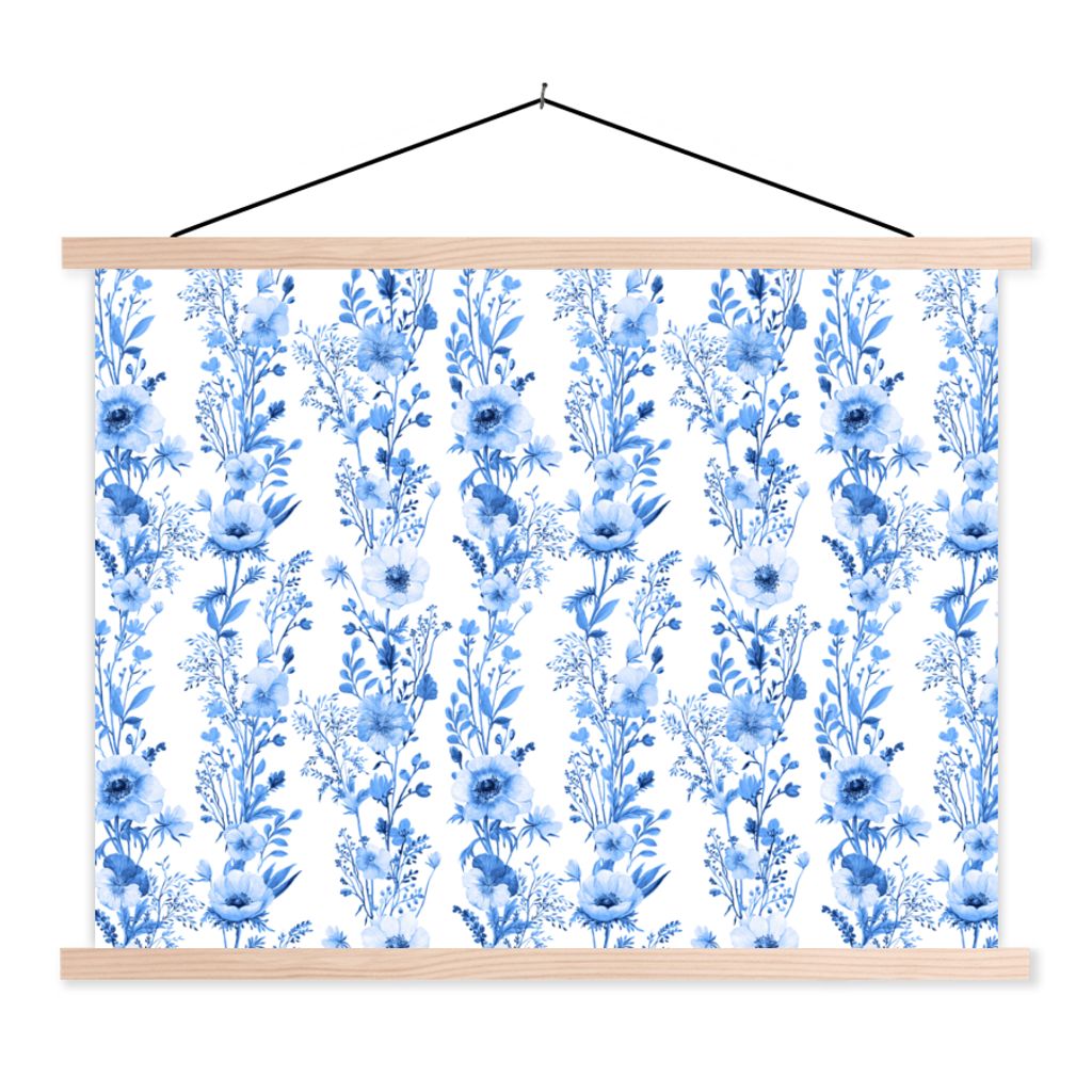 MuchoWow Textilposter Blumen - Anemone - Blau - Muster 40x30 cm mit holzfarbenen Rahmen - Bilder