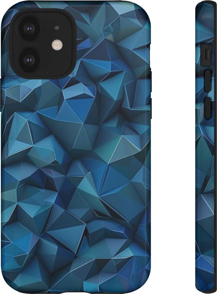 Tiefblaues geometrisches Polygonmuster – Hülle Kompatibel mit iPhone 12
