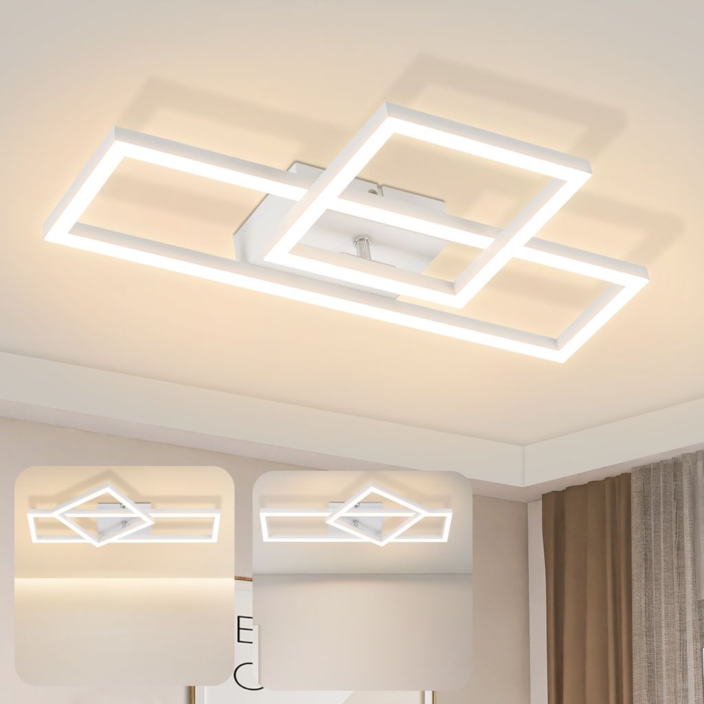 ZMH Deckenlampe LED Deckenleuchte Wohnzimmer - 20W Modern Design Küchenlampe Warmweiß Schlafzimmerlampe Eckig Deckenleuchten Weiß für Schlafzimmer
