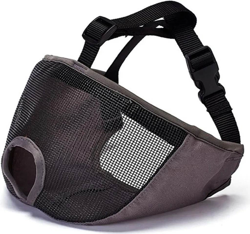 INF Museruola per Bulldog con Occhi Aperti: Traspirante, Anti-Morso per Cani Grigio S