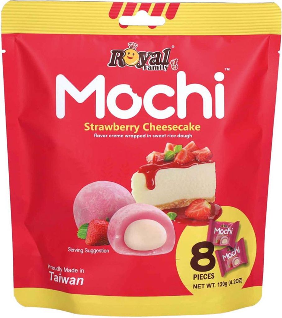 A bag of Royal Family Mochi Strawberry Cheesecake.