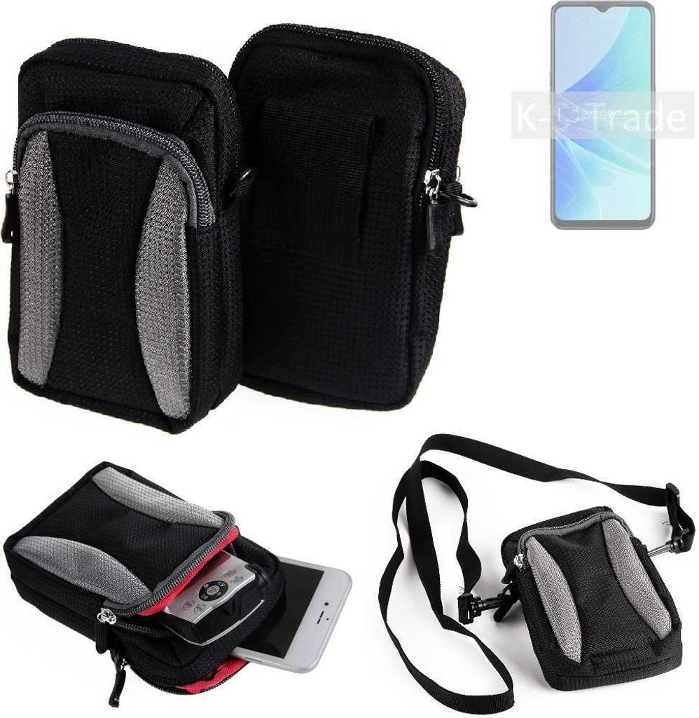 K-S-Trade Holster Schutz Hülle kompatibel mit Oppo A57 Handy Hülle Gürteltasche Umhängetasche mit Zusatzfach schwarz