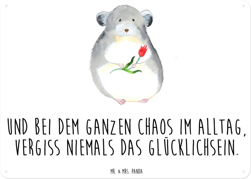 Mr. & Mrs. Panda Wandbild Chinchilla Blume DIN A6 - Weiß - Geschenk, Blechschild, Lustige Sprüche, Chaos, Schild, Chinchillas, Kummer, Büro, taf...