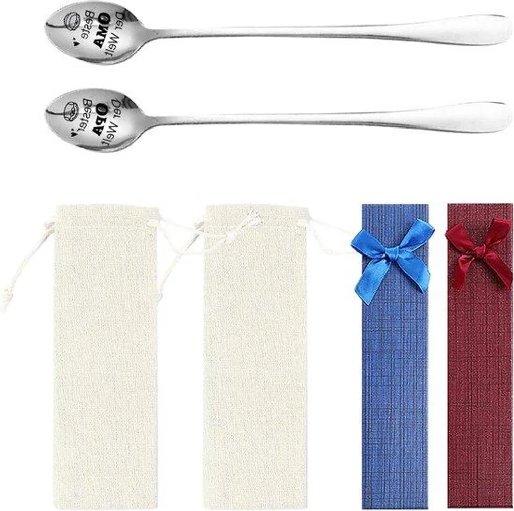 Cadeaux de Noël et Pâques : 2 cuillères à café inox gravées avec coffret