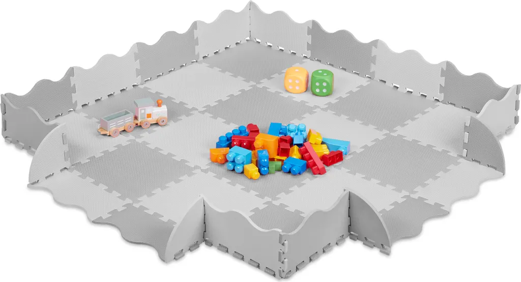 Tapis de jeu puzzle pour bébé avec bords - Dalles en mousse multicolores