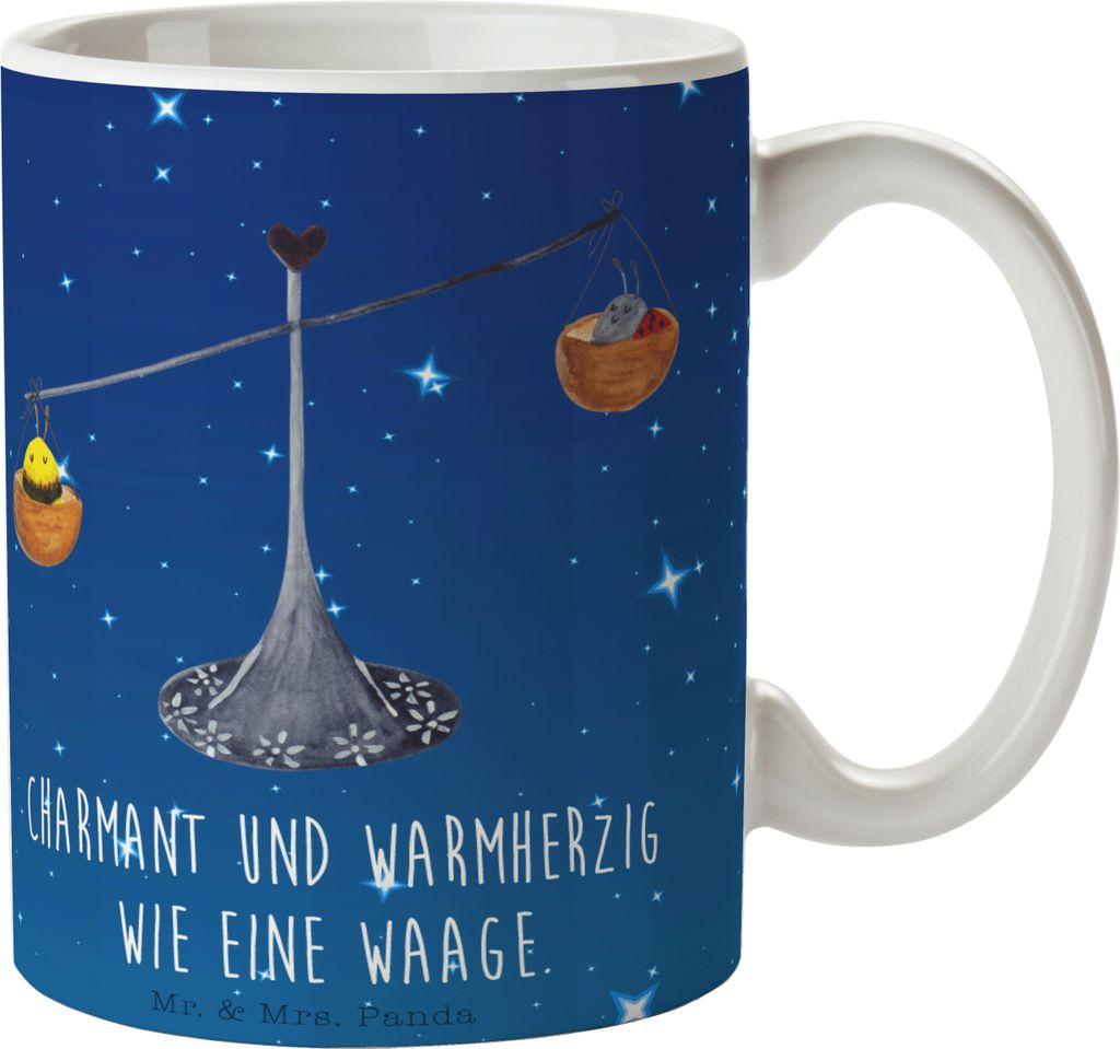 Mr. & Mrs. Panda Keramiktasse Sternzeichen Waage - Sternenhimmel Blau - Geschenk, Kaffeebecher, Kaffeetasse, Gleichgewicht, Hummel, Marienkäfer, s...