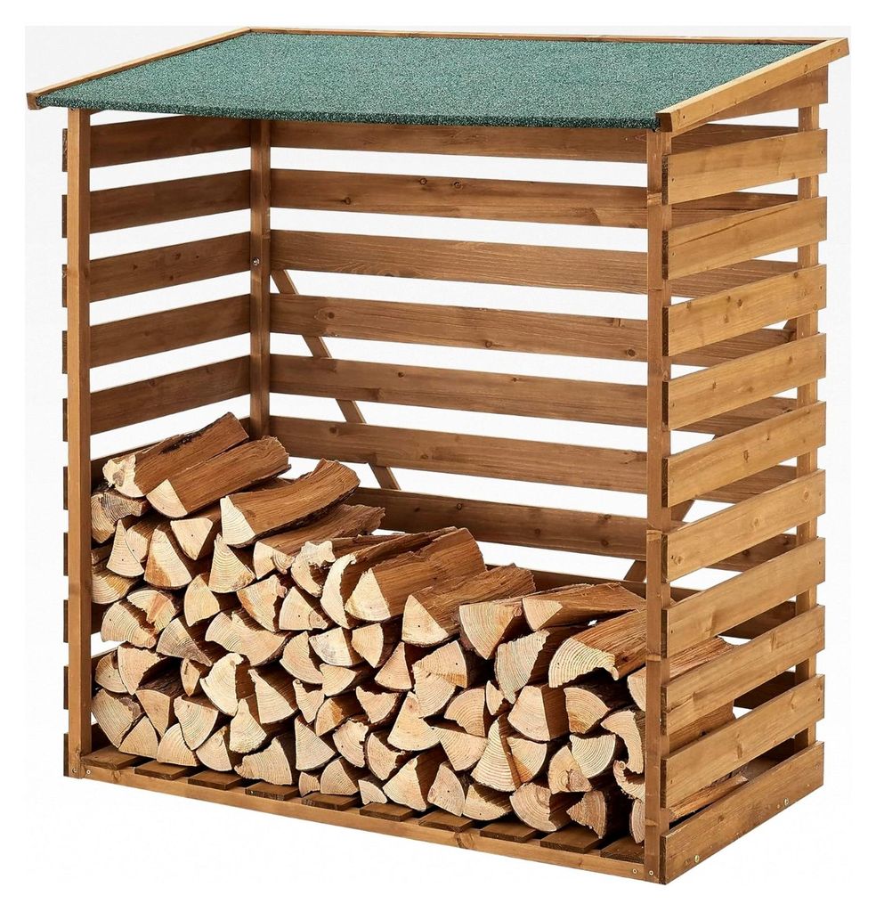 Brennholzunterstand aus Tannenholz 123 x 116 x 64 cm für Kaminholz im Außenbereich