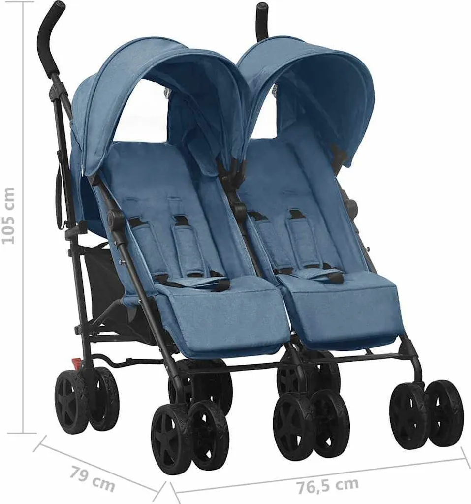 Poussette double côte à côte bleu marine avec châssis acier compact - 9