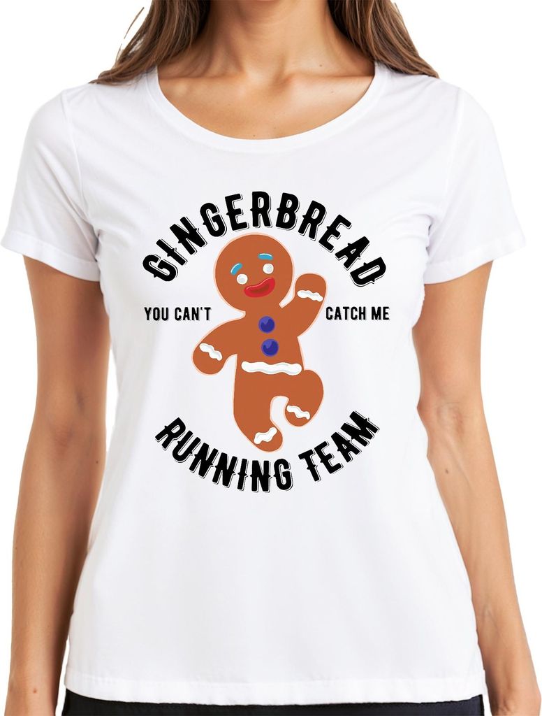 Gingerbread Running Team You Can't Catch Me Lustige Weihnachtsidee Damen T-Shirt, Weiß, XL