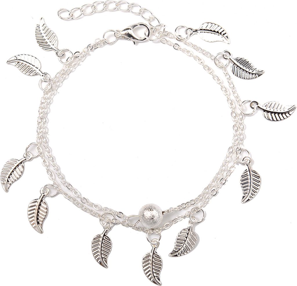 Frauen Fußkettchen Zwei Schichten Blätter Anhänger Schmuck Perle Einstellbare Langlebige Kette Fußkettchen für Strand-Silber