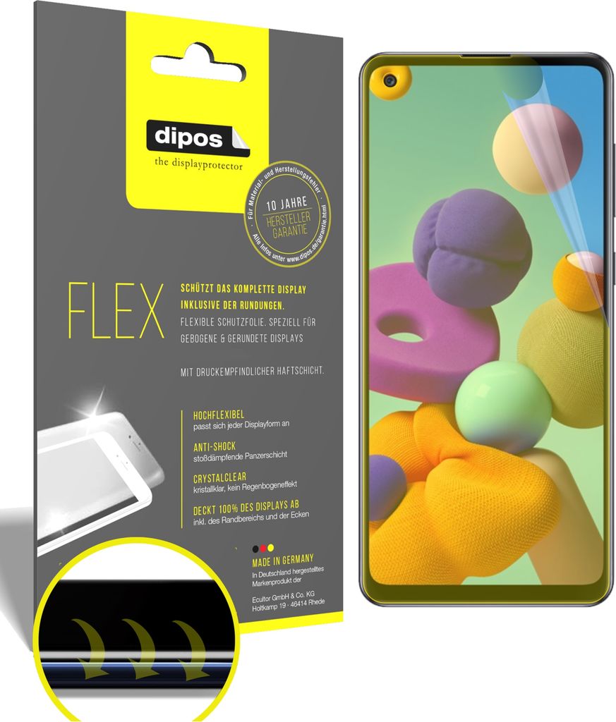 2x Schutzfolie für Samsung Galaxy A21s Folie, 100% Displayabdeckung, dipos Flex