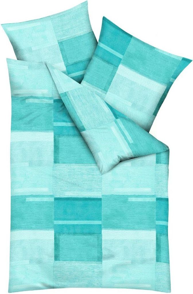 Kaeppel Edel Seersucker 2 tlg. Bettwäsche Status Türkis Quadrat Blau Farbverlauf, Größe:155x220cm Bettwäsche