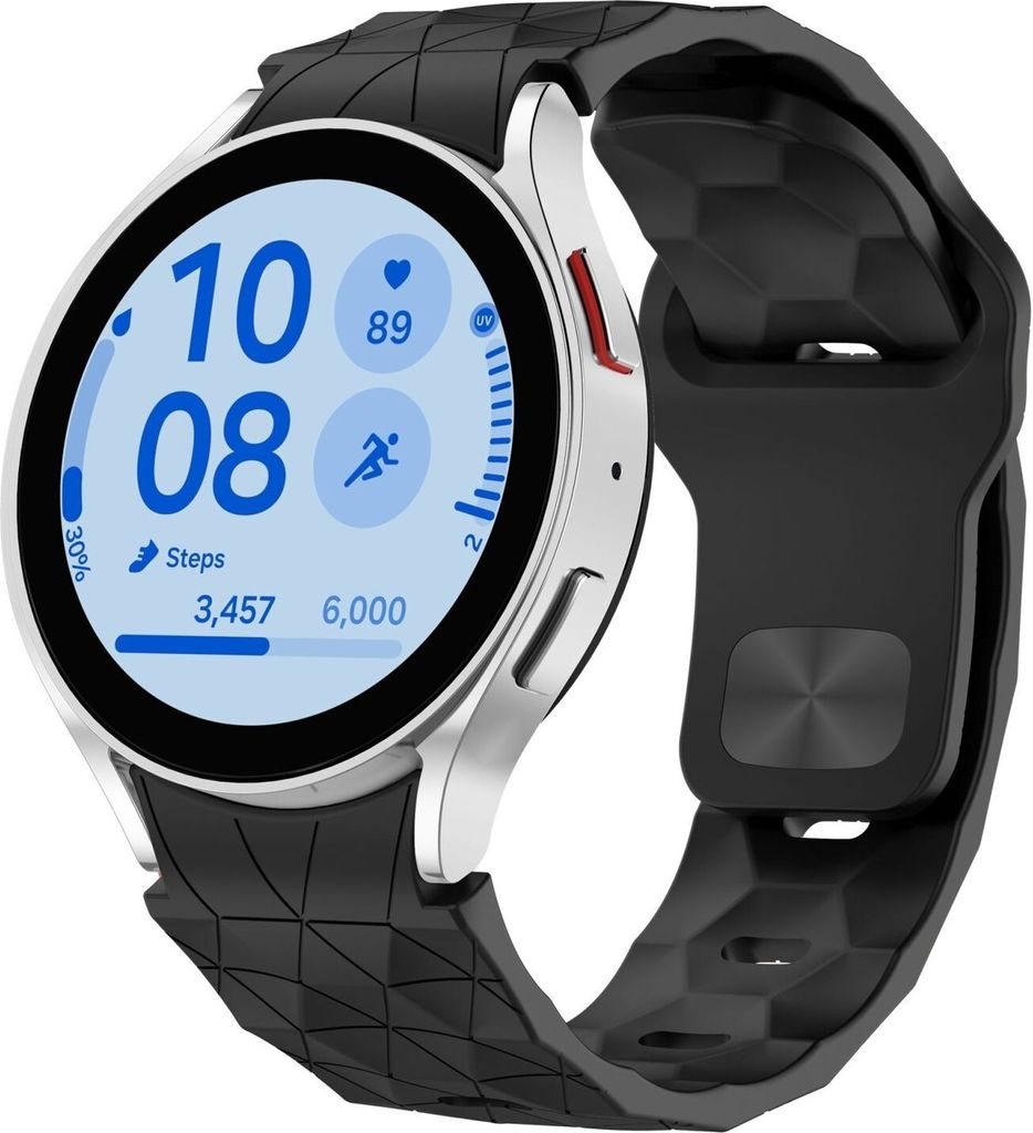 Für Samsung Galaxy Watch FE / 6 / 5 / 4 40mm Silikon Fußball Design Ersatz Arm Band Schwarz