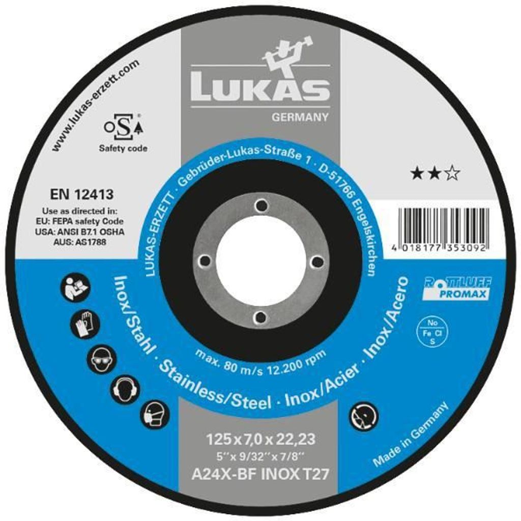 LUKAS A24X-BF - Schleifteller de für Winkelschleifer (Edelstahl, gewinkelt)
