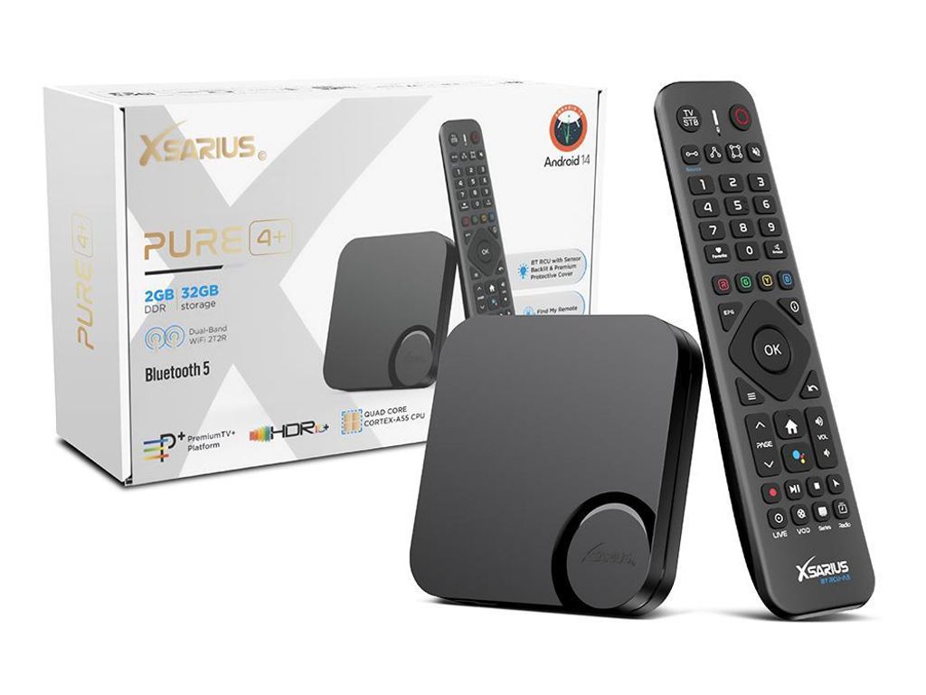 Xsarius PURE 4+ 4K Android 14 OTT 4K UHD IPTV Player H.265 HEVC Wlan