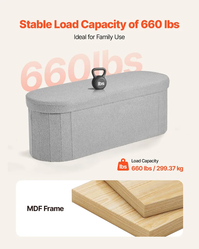 Solution de Rangement Compacte : Ottomane Pliable Ovale Grise Robuste - 6
