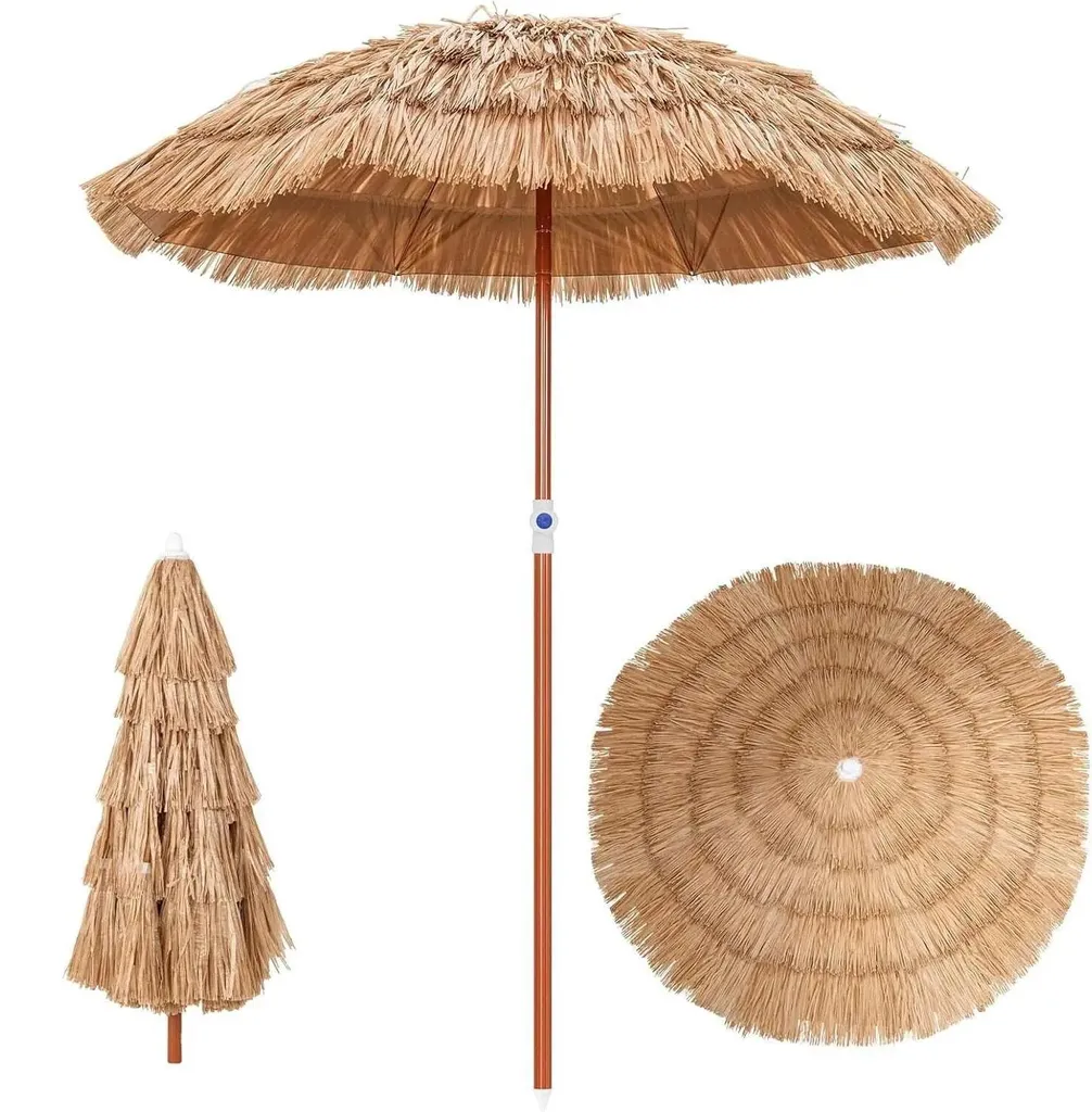 Parasol Hawaii Aspect Paille Marron Clair - Protection UV et Inclinable