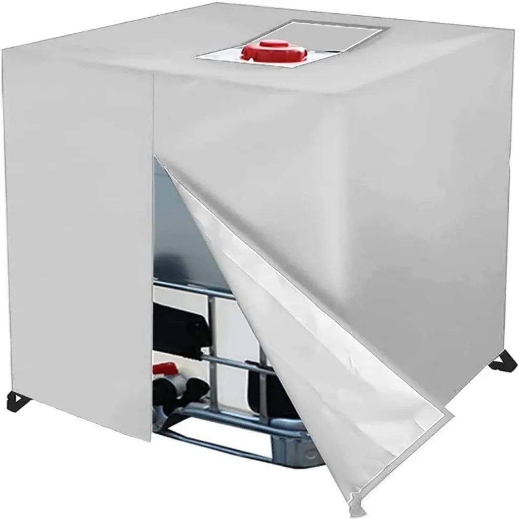 Bâche de protection pour cuve à eau 1000L avec zip en Oxford 210D argent