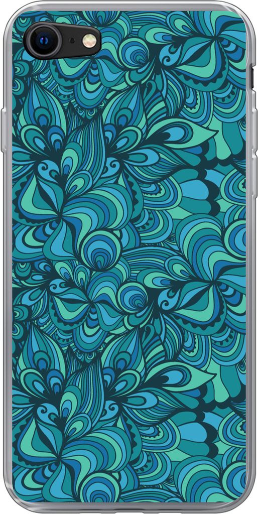 MuchoWow Handyhülle Schutzhülle Hülle für Telefoonhoesje iPhone 7 Design - Vintage - Blau - Türkis Silikon Softcase Handy Hülle - Kartenhalter