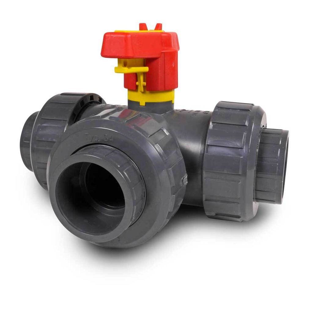 Praher 3-Wege Ø 50mm Kugelhahn S4 PVC-U - T Kugel