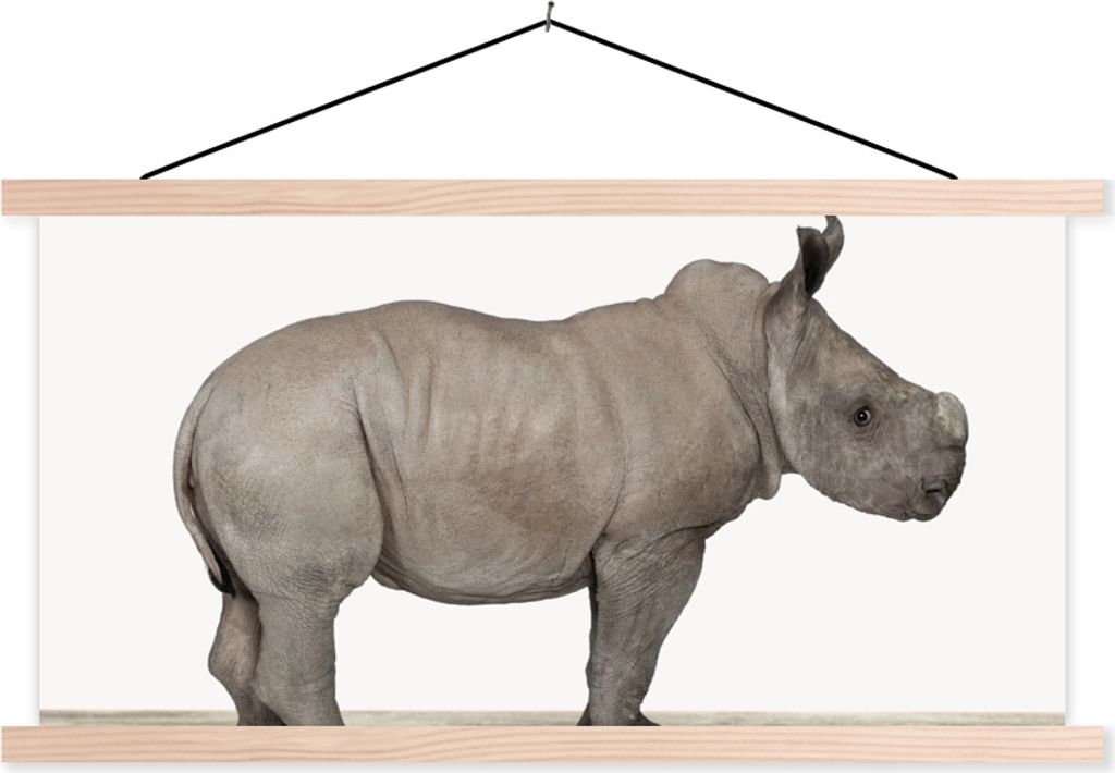 MuchoWow Textilposter Rhinozeros - Tiere - Jungen - Mädchen 120x60 cm mit holzfarbenen Rahmen - Klemmleiste