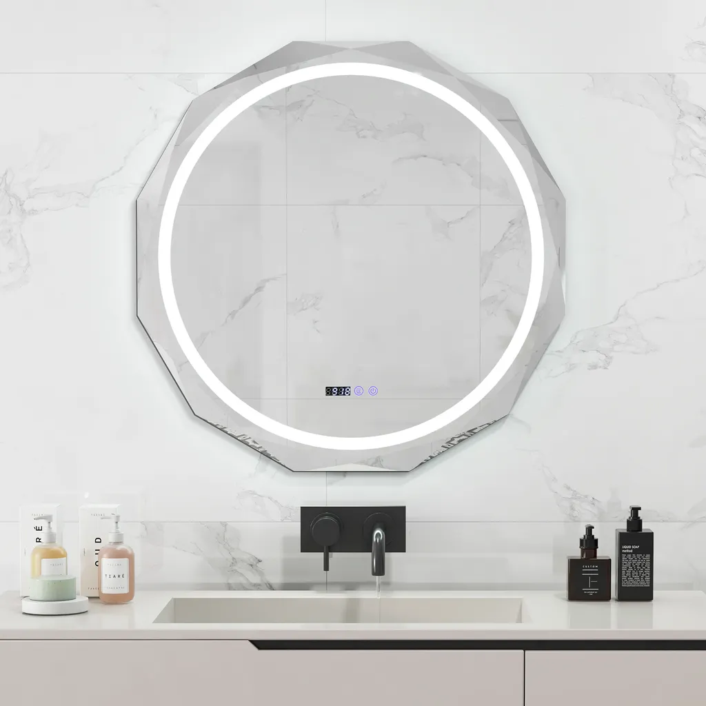 Specchio Bagno LED Costway Antiappannamento: Luce 3 Colori e Bordo Smussato