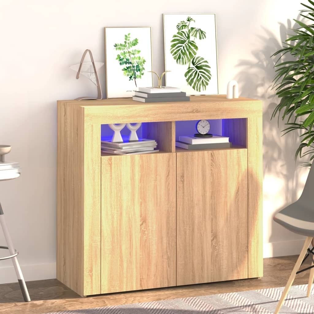 The Living Store Sideboard mit LED-Leuchten Sonoma-Eiche 80x35x75 cm