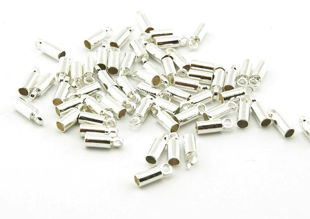 Vintageparts 20 Endkappen silberfarben für 2 mm Bänder Produktbild 