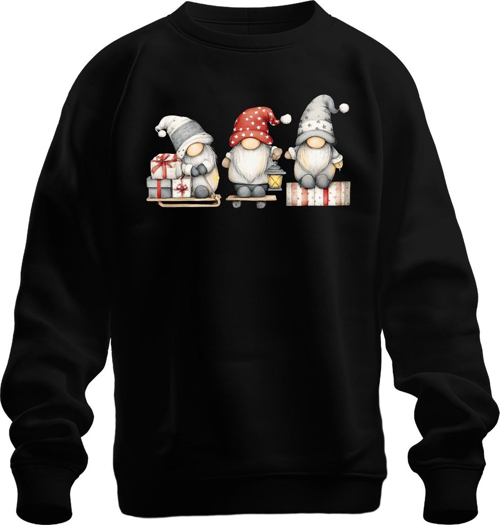 Weihnachtswichtel Drei Laterne Schlitten Geschenke Vintage Uni Sweatshirt Pullover, Schwarz, XL