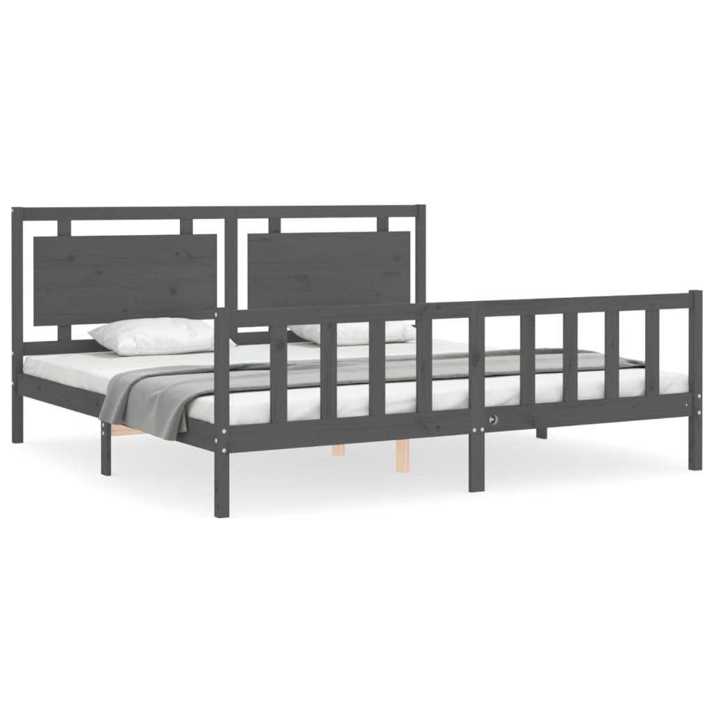 vidaXL Massivholzbett mit Kopfteil Grau 200x200 cm
