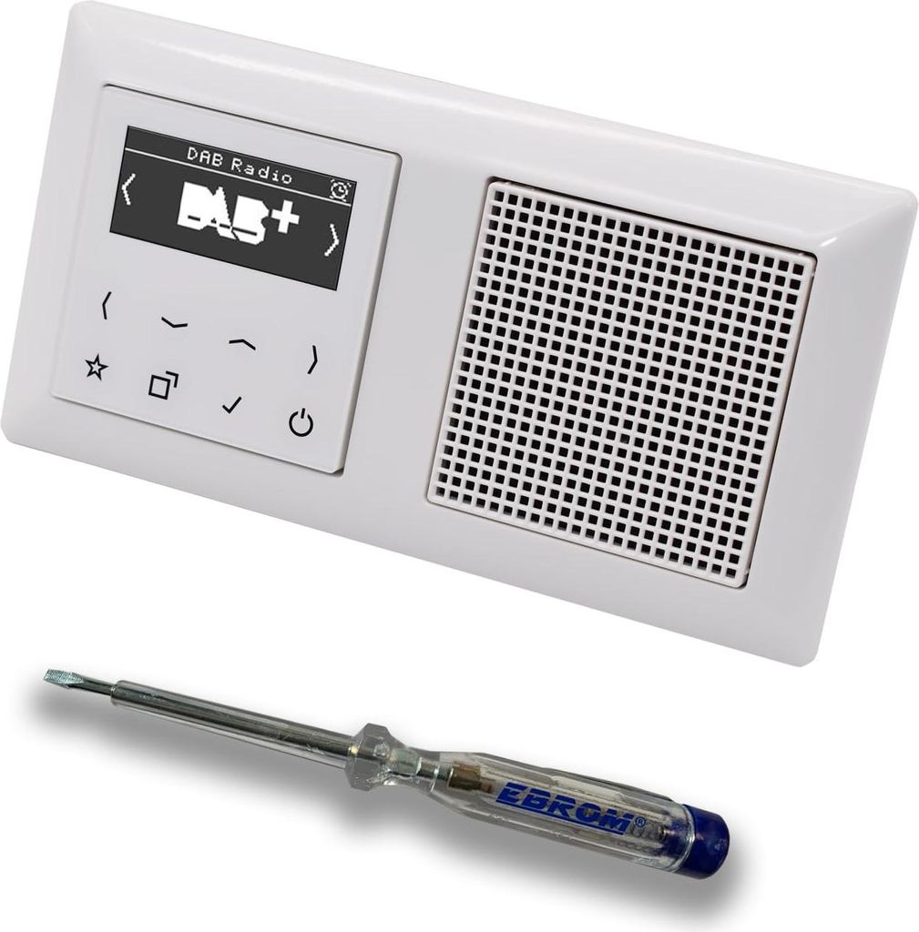 JUNG Smart Radio Unterputzradio DABAWW DAB+ Komplettset mit 2-fach Rahmen im JUNG AS 500 System, Farbe: alpinweiß – passenden Lautsprecher und E...