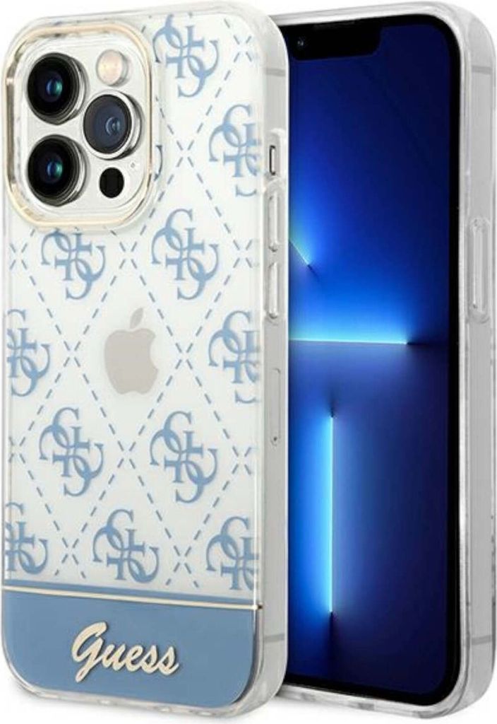 Guess iPhone 14 Pro Hardcase Backcover - 4G Pattern Script - Blue