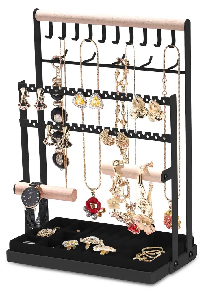 Support bijoux multifonction noir avec base amovible pour bracelets