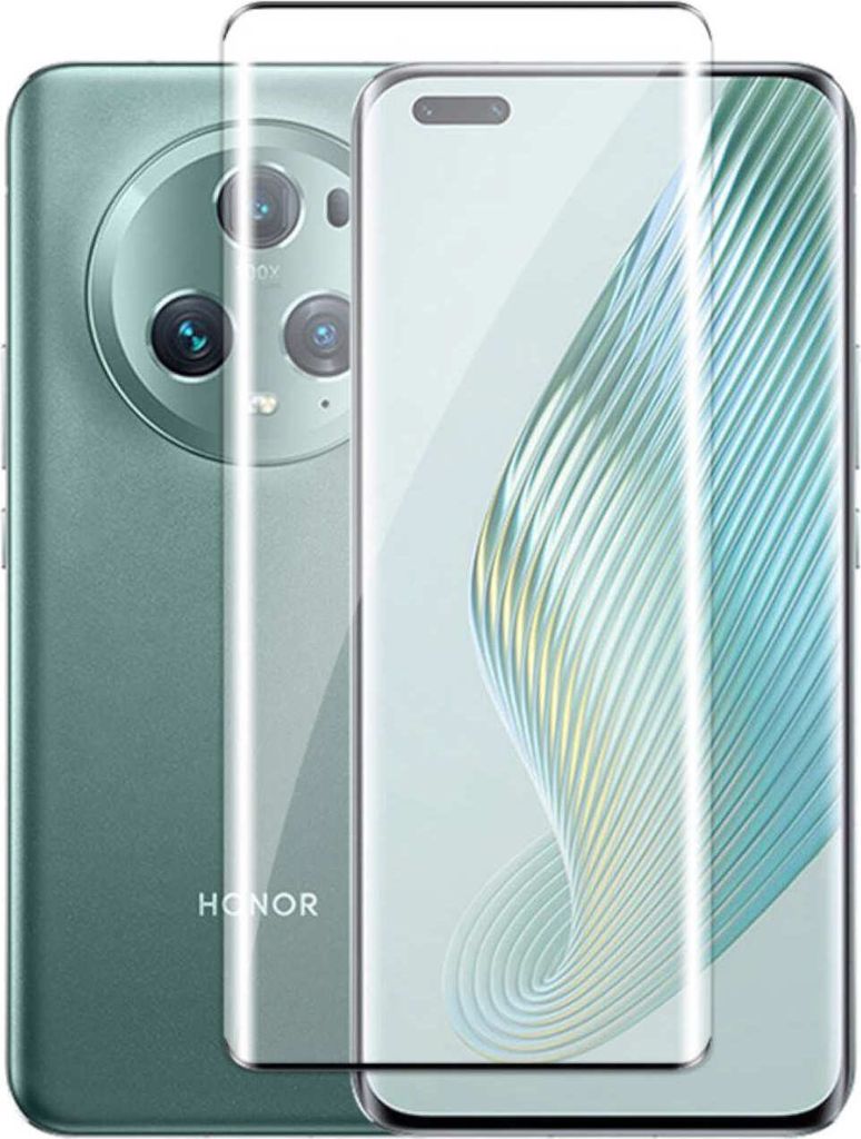 A smartphone with a screen protector shown from the back and front.