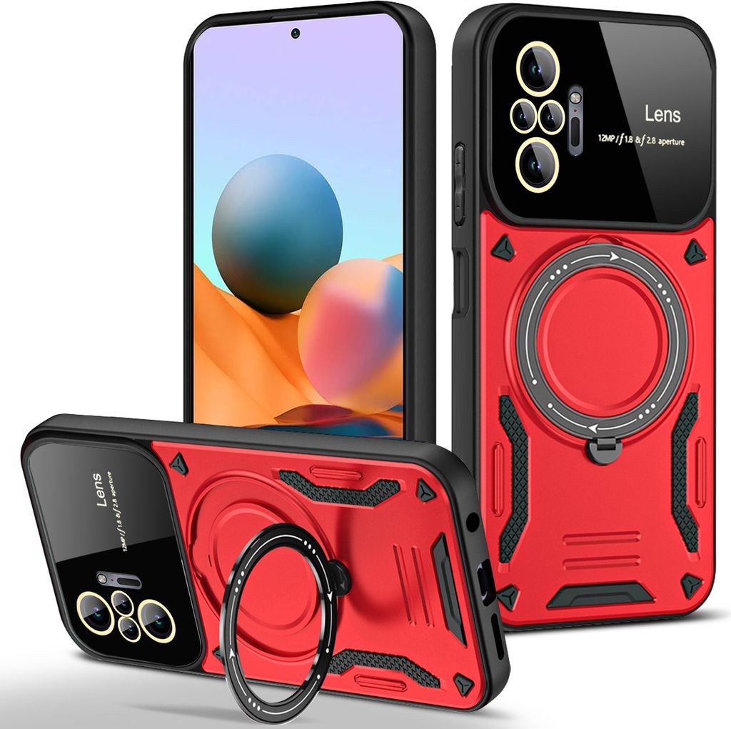 Rüstung Handyhülle für Xiaomi Redmi Note 10 Pro/Note 10 Pro Max Dual-Layer Ringhalter Ständer Hülle Rot