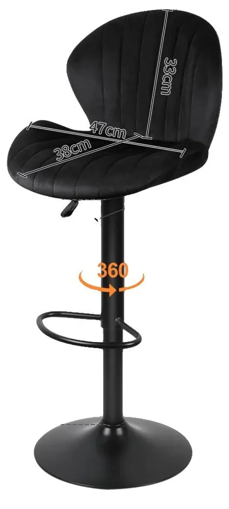 Chaise de bar pivotante design ergonomique noire avec assise réglable