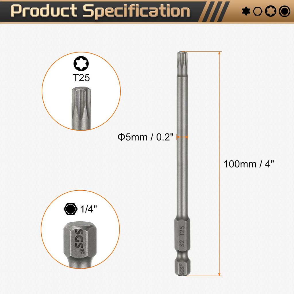 3 Stš¹ck T25 Torx Bit Set Schraubendreher Bitsatz 1/4 Zoll Sechskantschaft 100mm Lang Magnetisch Hex Sechskant Ohne Loch Spitze Bohrer Bits S2 St...