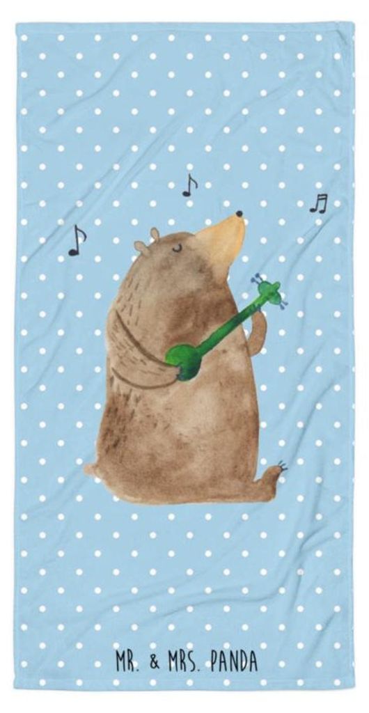 Mr. & Mrs. Panda Handtuch Bär Lied - Blau Pastell - Geschenk, Frau, Teddy, Strandlaken, Song, Reisehandtuch, Strandtuch, Spruch, Großes Badehandt...