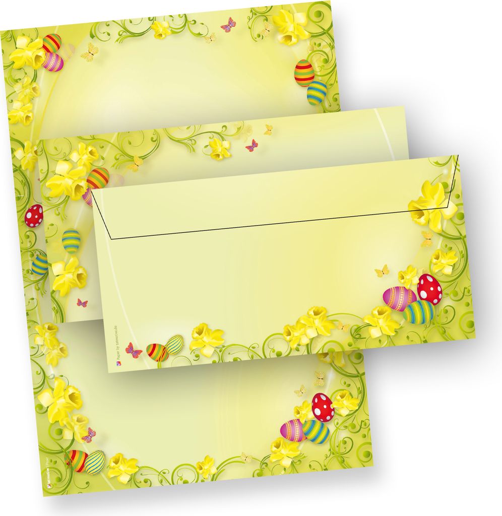 Briefpapier Ostern Set 2-seitig (25 Sets ohne Fenster) Osterpapier A4 beidseitig mit Umschläge