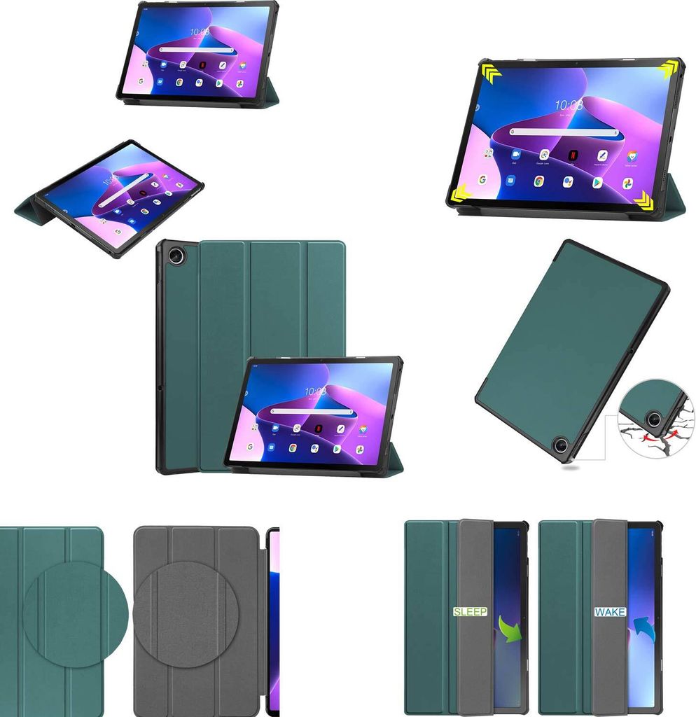 Für Lenovo M10 Plus 2022 3. Gen 3folt Wake UP Smart Cover Grün Tasche Etuis Case