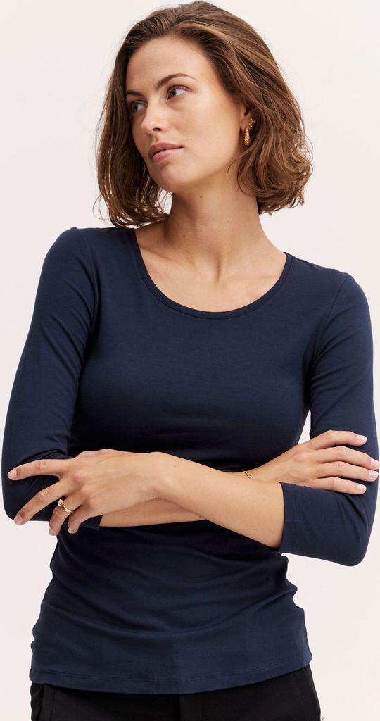 fransa FRKiksen Damen Longsleeve 3/4-Arm Langarmshirt Basic Shirt mit Rundhalsausschnitt mit Stretch Slim Fit