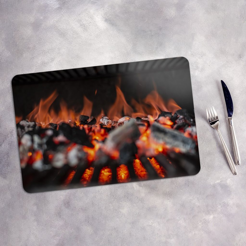 Tischset 4x45x30 cm Platzset Tischmatte Platzmatte Untersetzer - Grill Feuer Glut