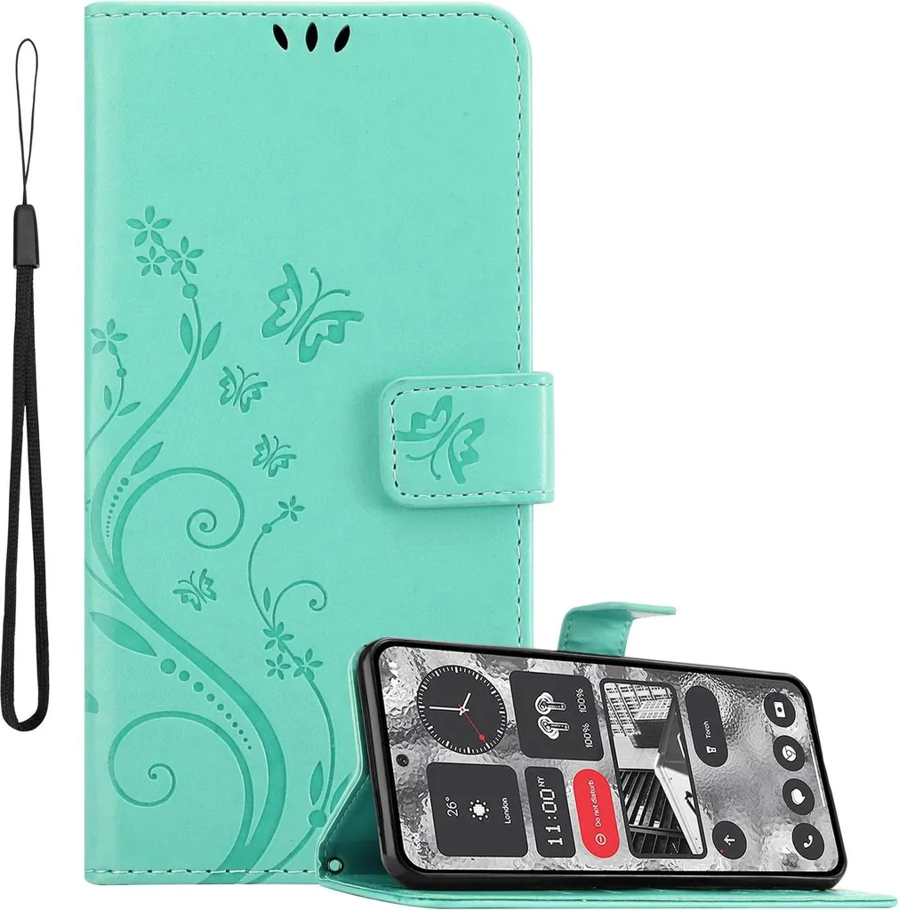 Cadorabo cover per Nulla 2 in TURCHESE FLOREALE cover protettiva in design floreale con chiusura magnetica, funzione stand e slot per carte di credito flip case cover floreale cover per cellulare flap cover book case