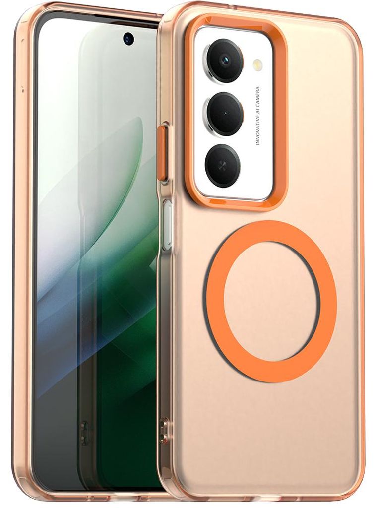 Magnetisch Hülle für Xiaomi Redmi 15 5G/4G, Schlank Durchscheinend Matt Stoßfest Handyhülle Orange