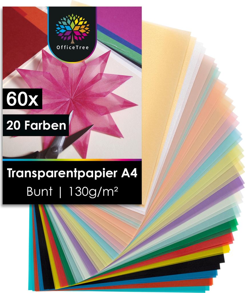 OfficeTree 60x Transparentpapier Bunt A4 - 20 Farben - Produktbild 